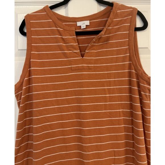 J Jill French Terry Tank Dress XL Orange Striped V-Neck Lounge Casual Vacation - Picture 3 of 12